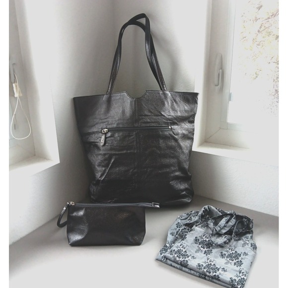 Wilson Silver Metallic Faux Leather Satchel + Bag + Dustbag Travel Career NEW - Picture 1 of 16